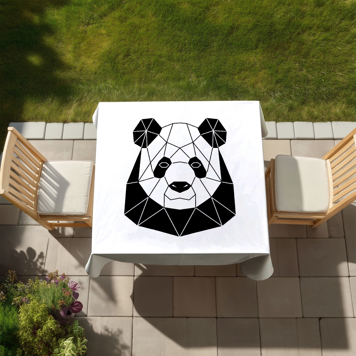 Picture of Begin Home Decor C1TC5858KNJ88X 58 x 58 in. Geometric Panda Tablecloth - Retro Wildlife Decor - Indoor & Outdoor