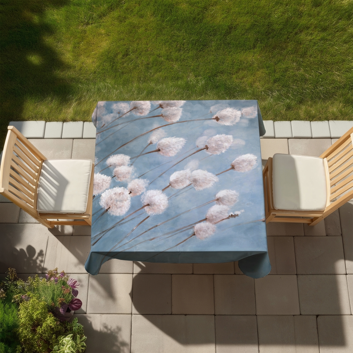 Picture of Begin Home Decor C1TC5858FOI5MQ 58 x 58 in. Blue Hygge Tablecloth - Delicate Cotton Flowers - Indoor & Outdoor