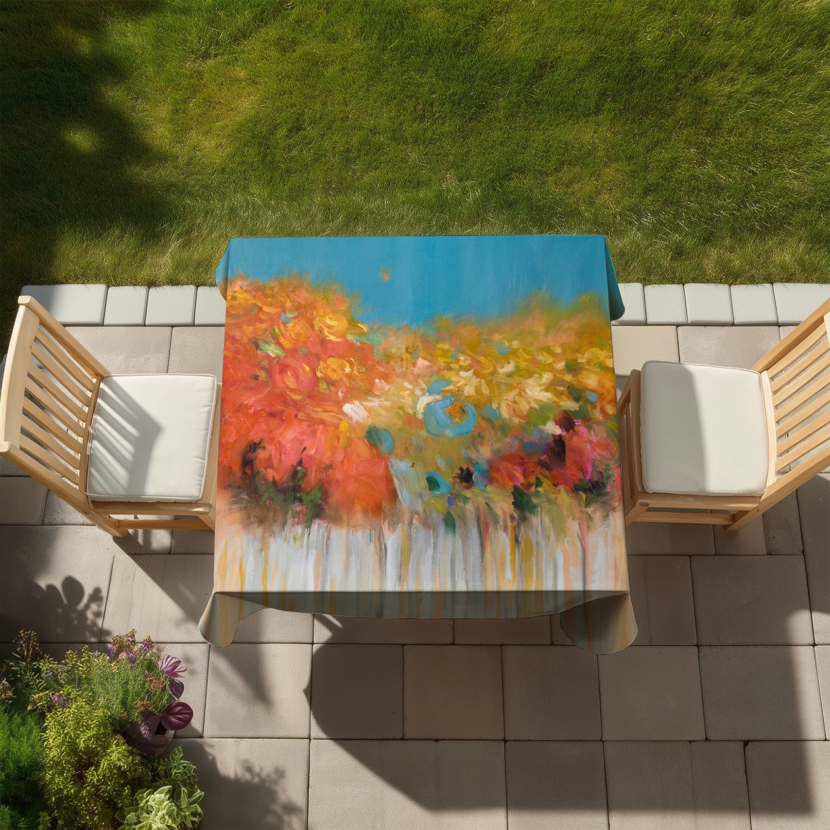 Picture of Begin Home Decor C1TC5858JWS72P 58 x 58 in. Colorful Abstract Flowers Tablecloth - Indoor & Outdoor Decor
