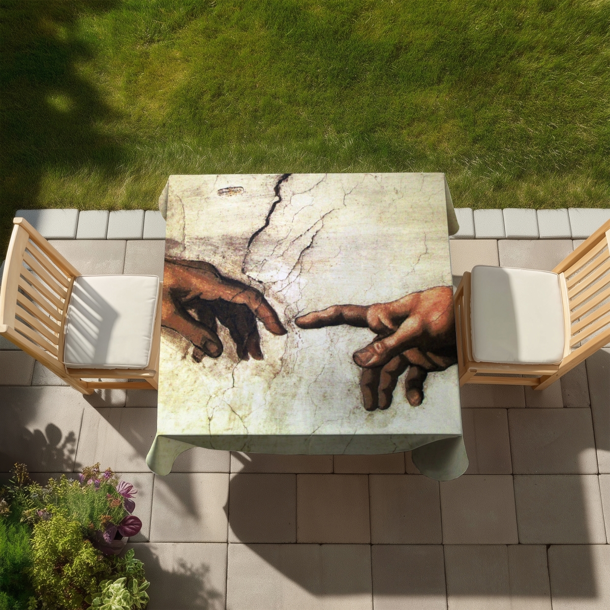 Picture of Begin Home Decor C1TC58588L3P27 58 x 58 in. Michelangelo Creation of Adam Tablecloth - Indoor & Outdoor Decor