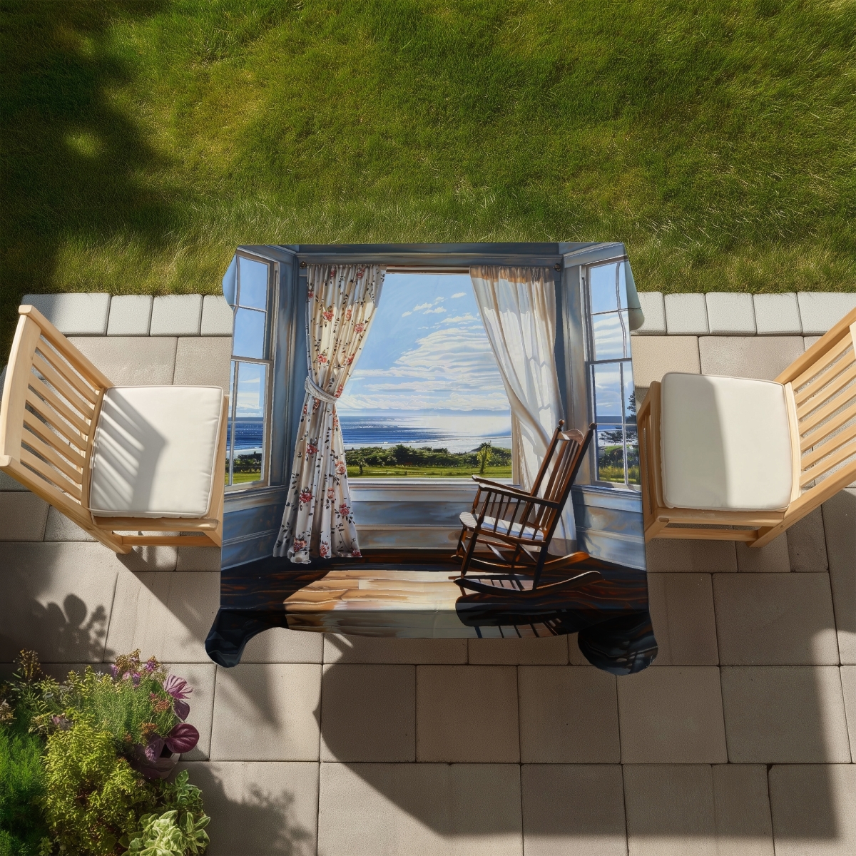 Picture of Begin Home Decor C1TC5858MKLF5A 58 x 58 in. The Window Indoor & Outdoor Tablecloth - Stylish Home Decor
