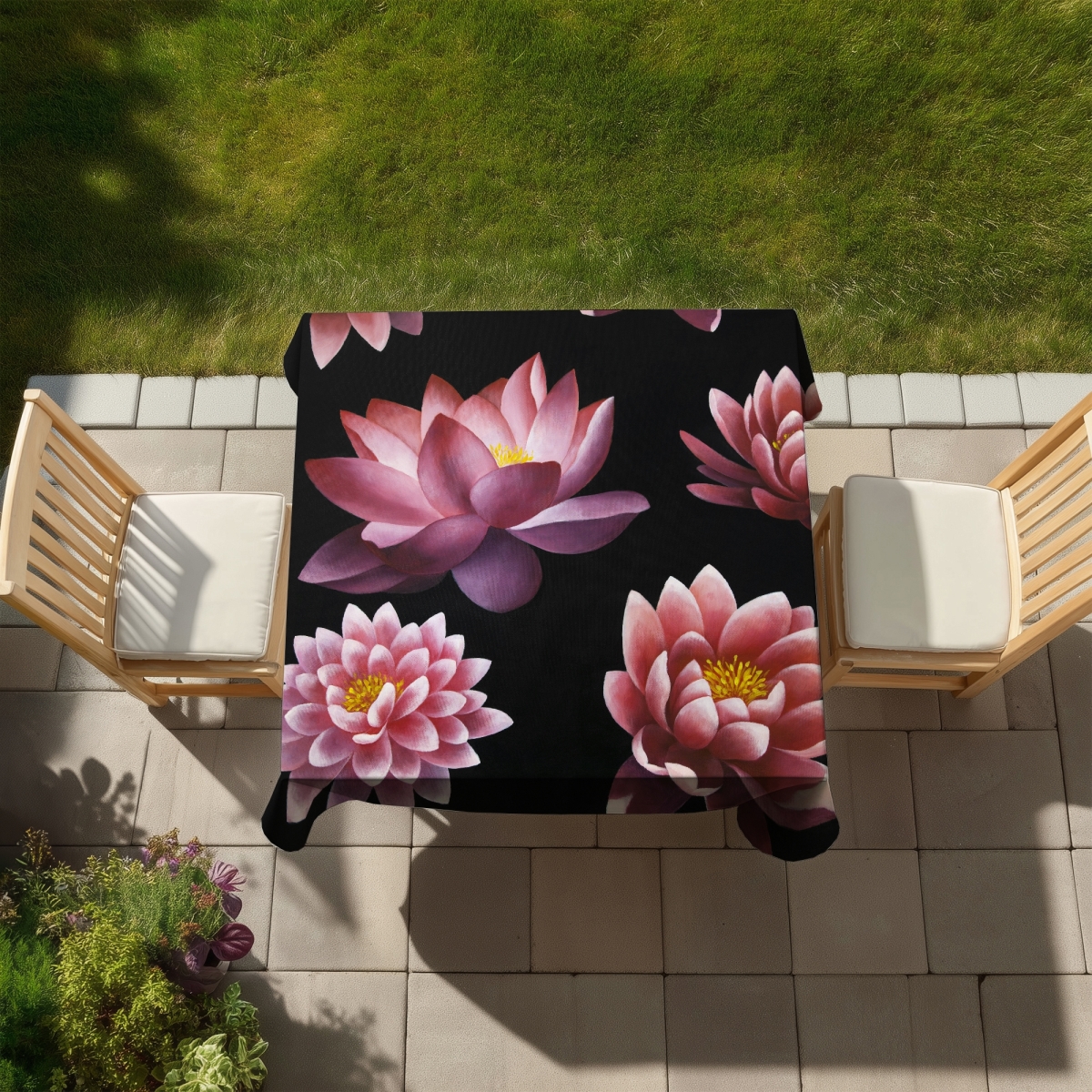 Picture of Begin Home Decor C1TC5858MZ0NC0 58 x 58 in. Lotus Flower Tablecloth - Asian Floral Botanical Home Decor