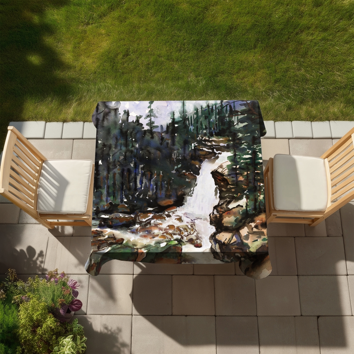 Picture of Begin Home Decor C1TC585813VGQO 58 x 58 in. Rustic Brown Tablecloth - Falls of Alberta - Indoor & Outdoor Decor