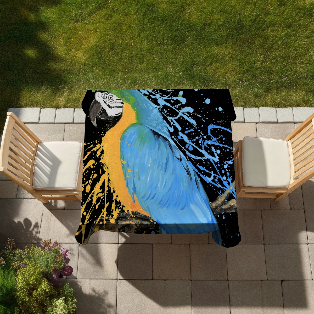 Picture of Begin Home Decor C1TC5858SMMY9N 58 x 58 in. Blue Macaw Parrot Tablecloth - Indoor Outdoor Home Decor