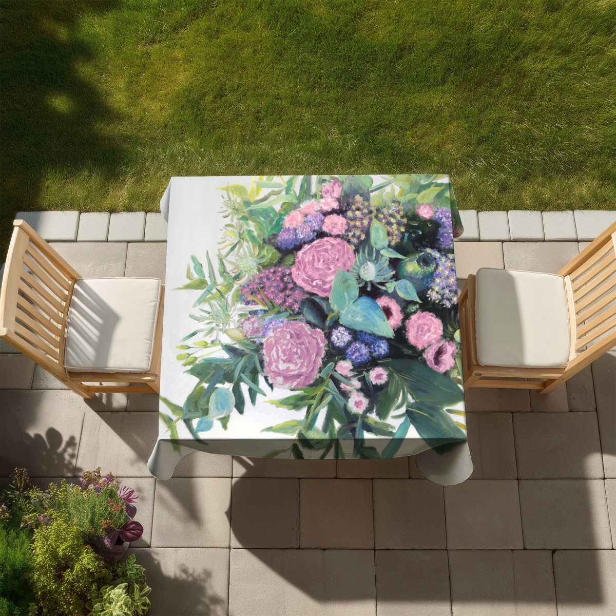 Picture of Begin Home Decor C1TC5858H89RDL 58 x 58 in. Melody of Fuchsia Flowers - Purple Floral Tablecloth Decor