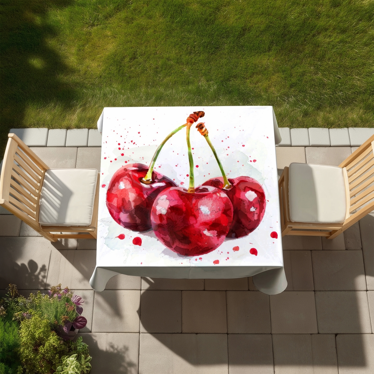 Picture of Begin Home Decor C1TC5858N4X5GL 58 x 58 in. The Cherries Tablecloth - Indoor-Outdoor Home Decor Essential
