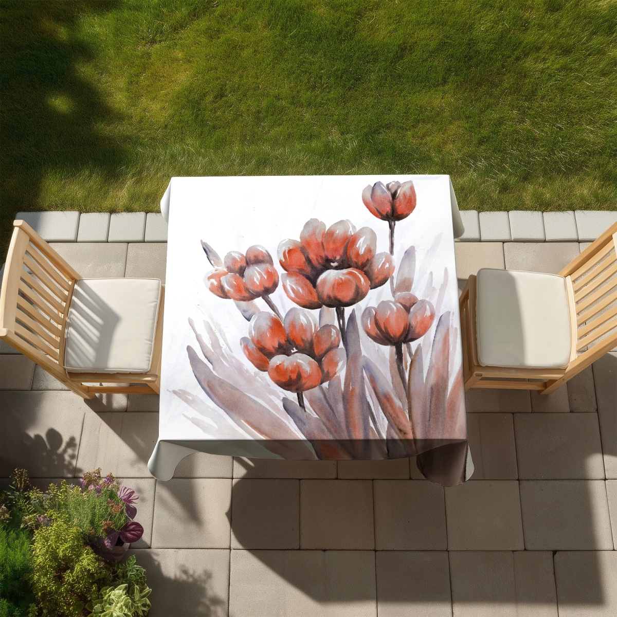 Picture of Begin Home Decor C1TC5858RWP07X 58 x 58 in. Romantic Red Floral Tablecloth - Indoor & Outdoor Home Decor