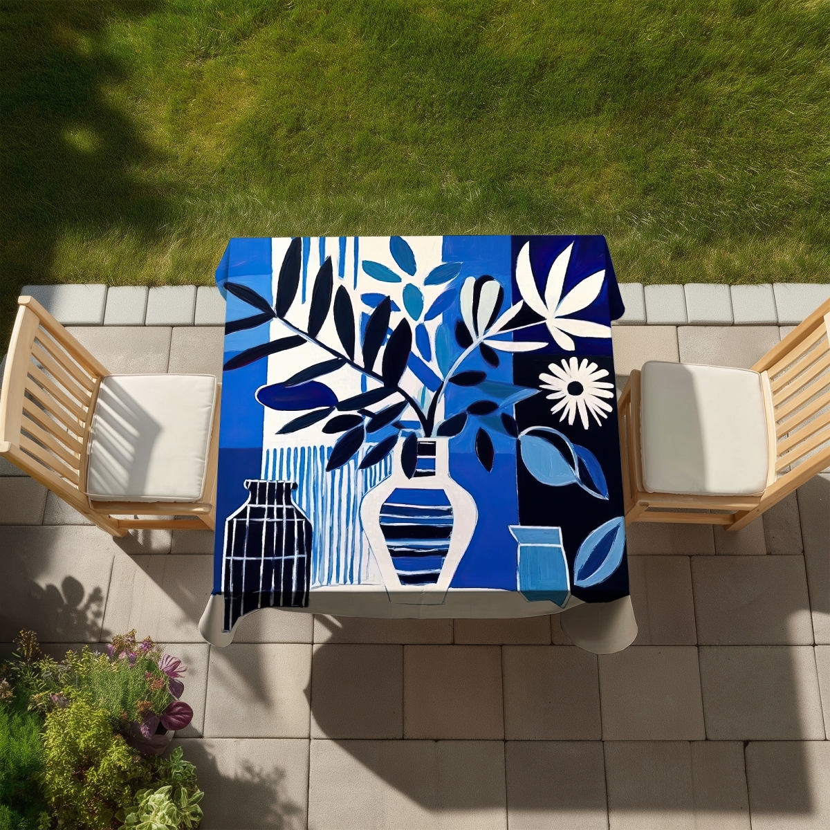 Picture of Begin Home Decor C1TC58584YF04M 58 x 58 in. Blue Abstract Tablecloth - Indoor & Outdoor Decor by Blue Living
