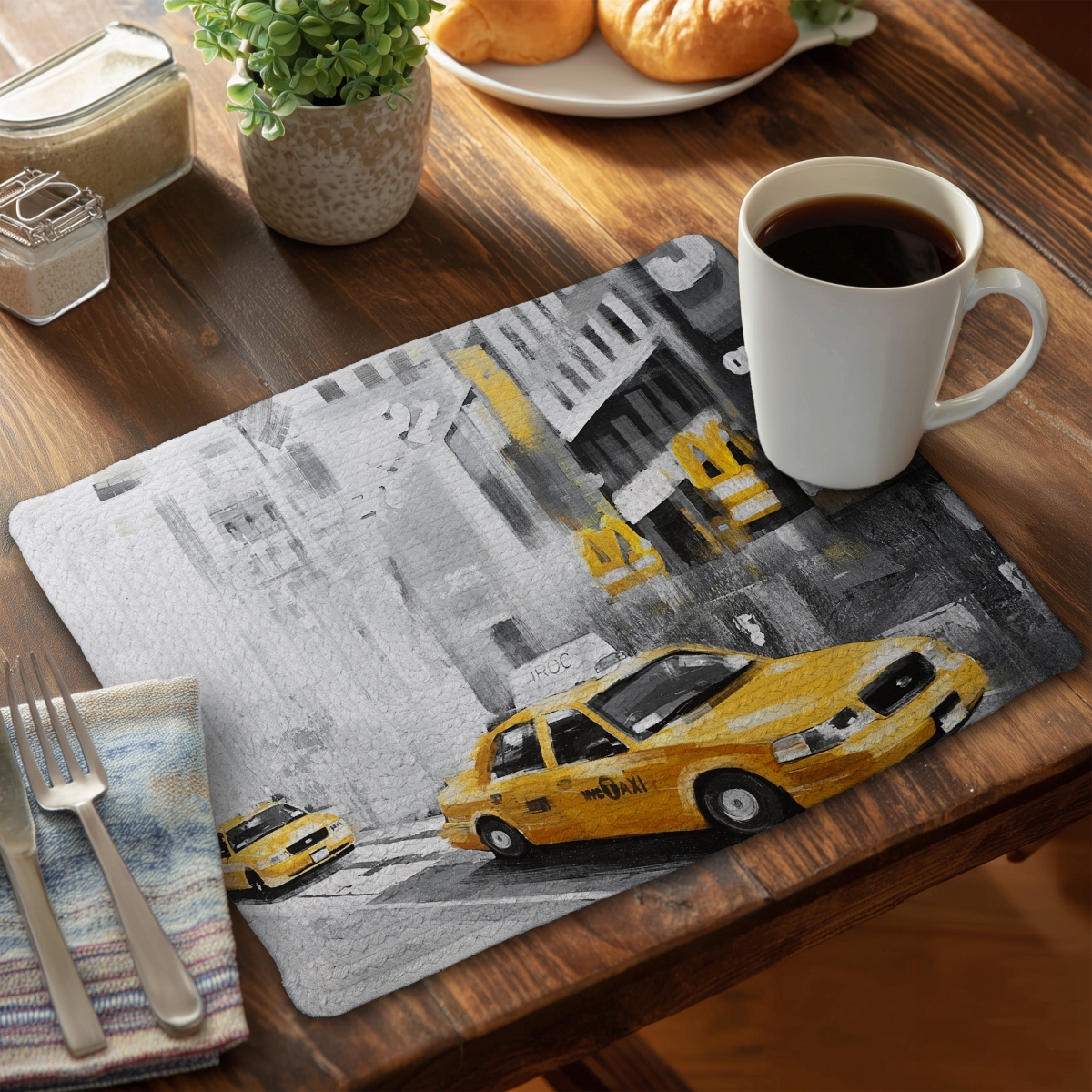 Picture of Begin Home Decor C4BP1418GMPZZ9 14 x 18 in. York City with Taxis Braided Polyester Placemat - Home Decor - Set of 4