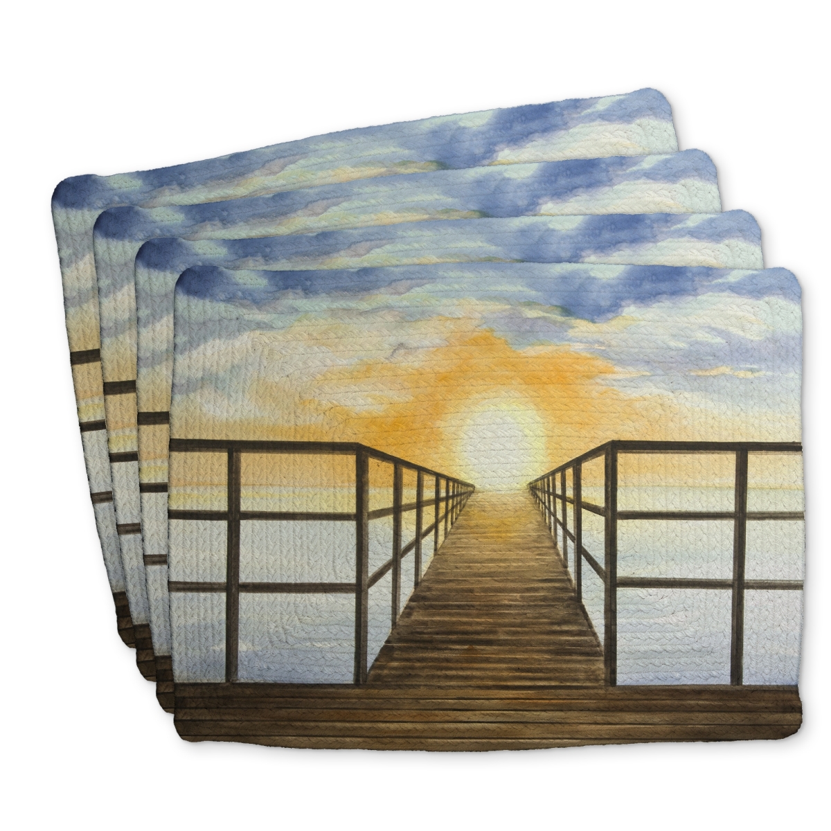 Picture of Begin Home Decor C4BP1418E6FQ70 14 x 18 in. Sunset in the Sea - Braided Polyester Placemat for Home Decor - Set of 4