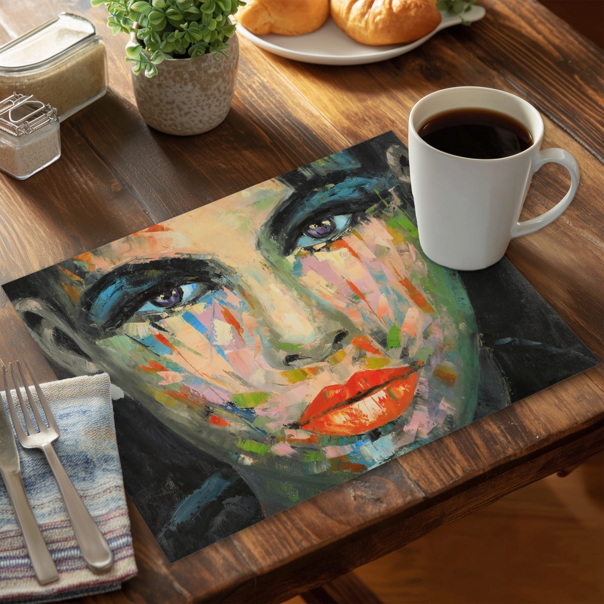 Picture of Begin Home Decor CPPM1418DG0TEL 14 x 18 in. Abstract Portrait Blue Placemat - Figurative Beauty Home Decor