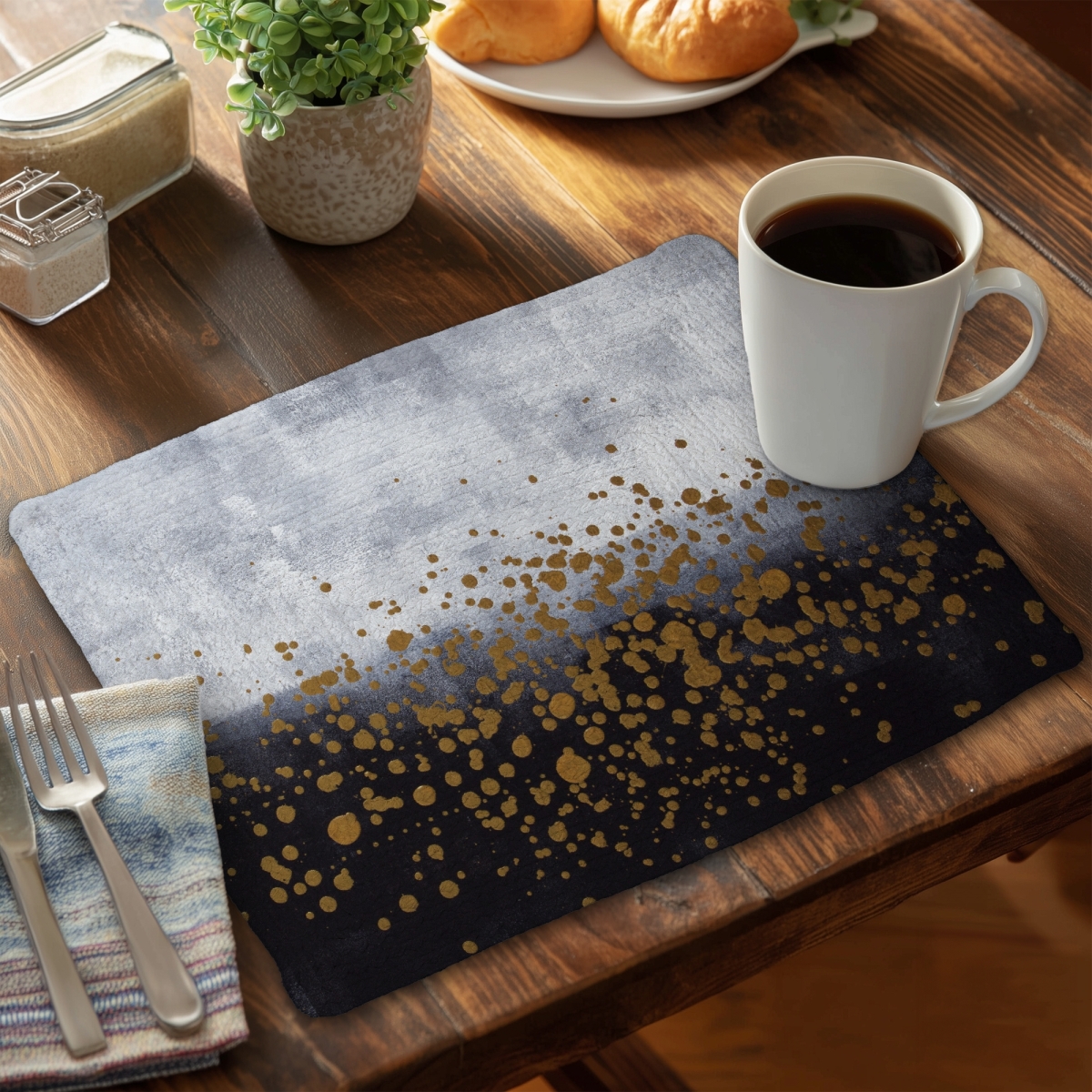 Picture of Begin Home Decor CBPM14185OHHPR 14 x 18 in. Contemporary Gray Abstract Braided Polyester Placemat - Gold