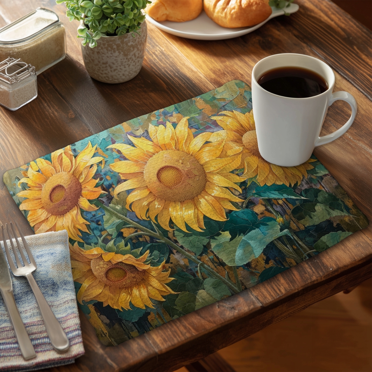 Picture of Begin Home Decor CBPM1418BJQRO5 14 x 18 in. Blue Braided Polyester Placemat - Look at the Sun Home Decor
