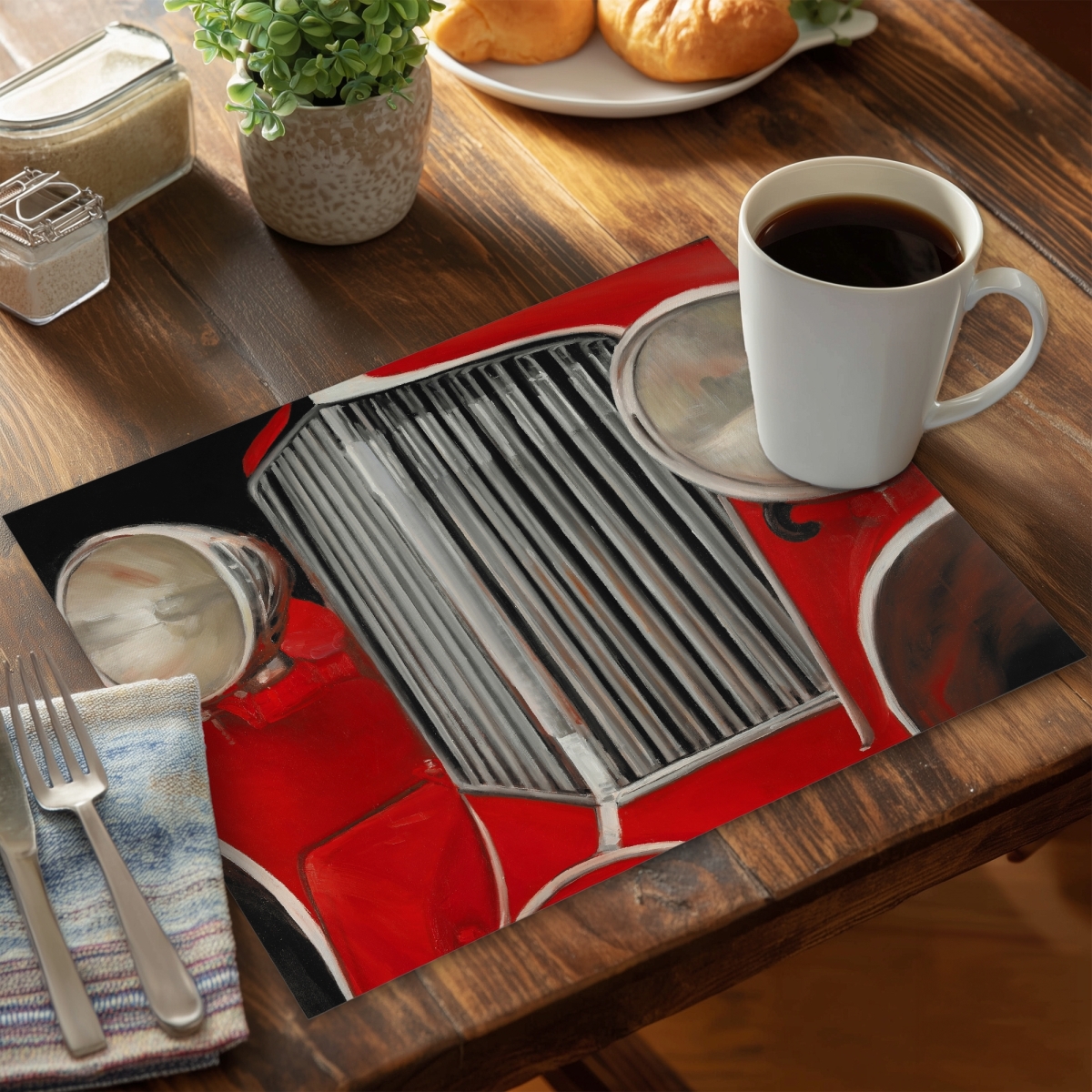 Picture of Begin Home Decor CPPM1418KQW82B 14 x 18 in. Gray Bedroom Placemat - Car of the 50s Closeup Home Decor