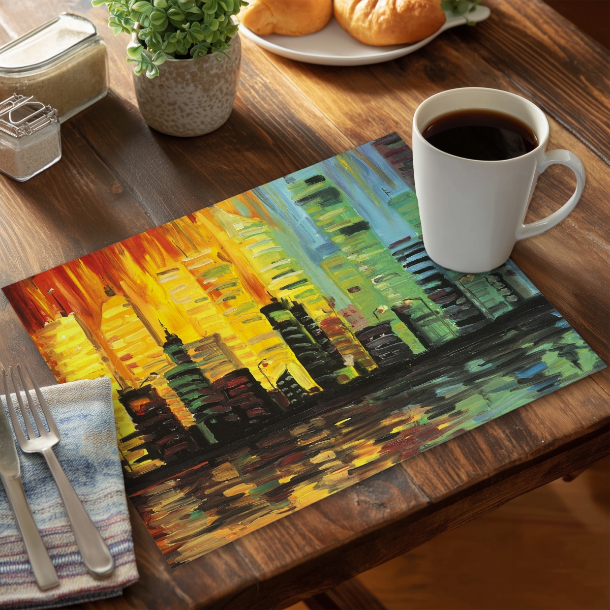 Picture of Begin Home Decor CPPM1418L9RSX9 14 x 18 in. City with Color Tones Polyester Placemat - Modern Bedroom Decor