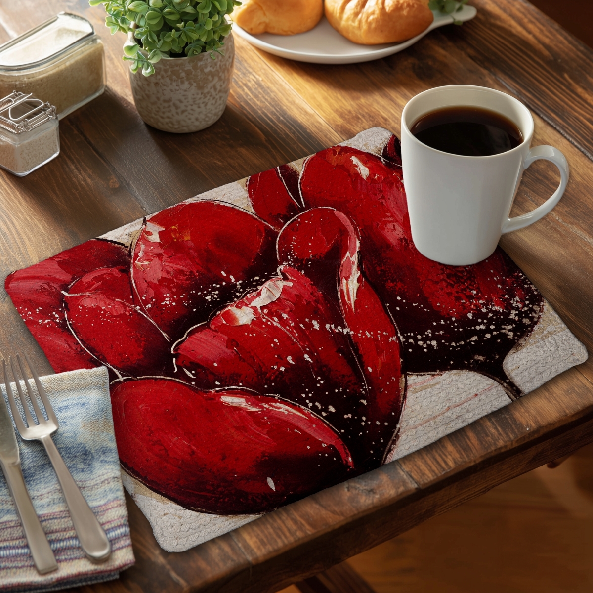 Picture of Begin Home Decor CBPM1418YVMP7X 14 x 18 in. Red Tulips Closeup Braided Polyester Placemat - Home Decor