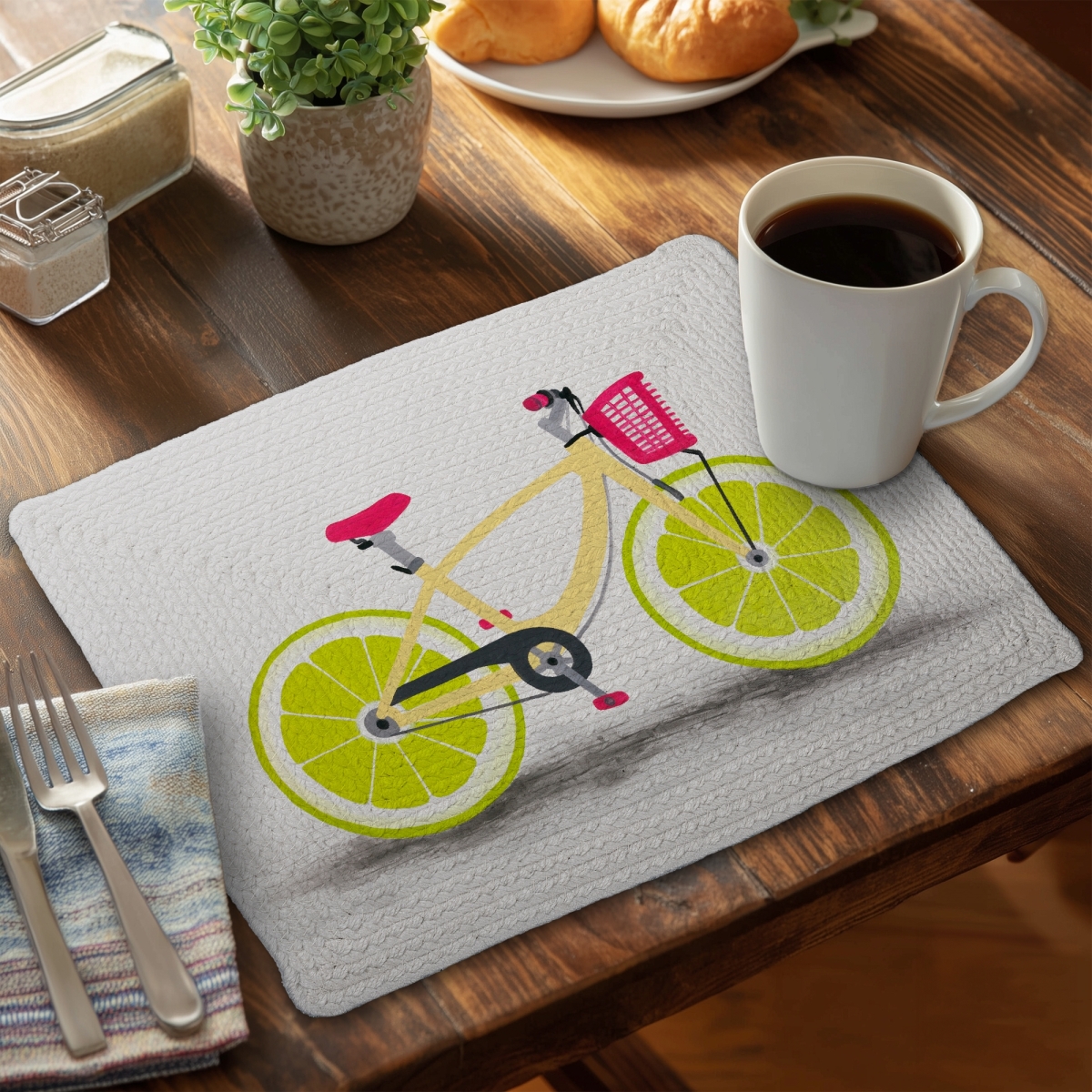 Picture of Begin Home Decor CBPM1418XTYDMU 14 x 18 in. Lime Wheel Bike Yellow Braided Placemat - Home Decor Essential