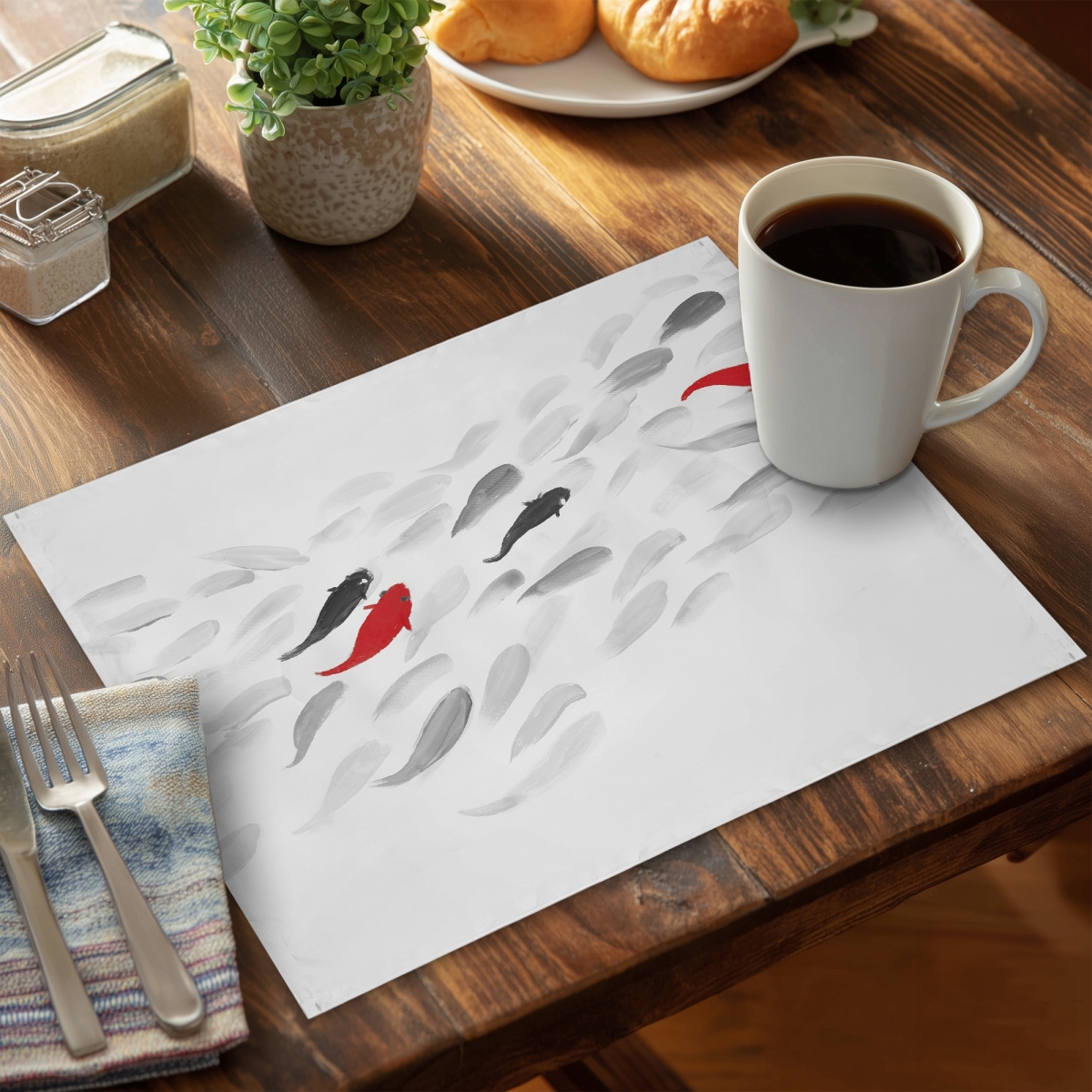 Picture of Begin Home Decor CPPM1418KE2EDS 14 x 18 in. Swimming Fish Wave Placemat - Asian Animal Decor - Polyester