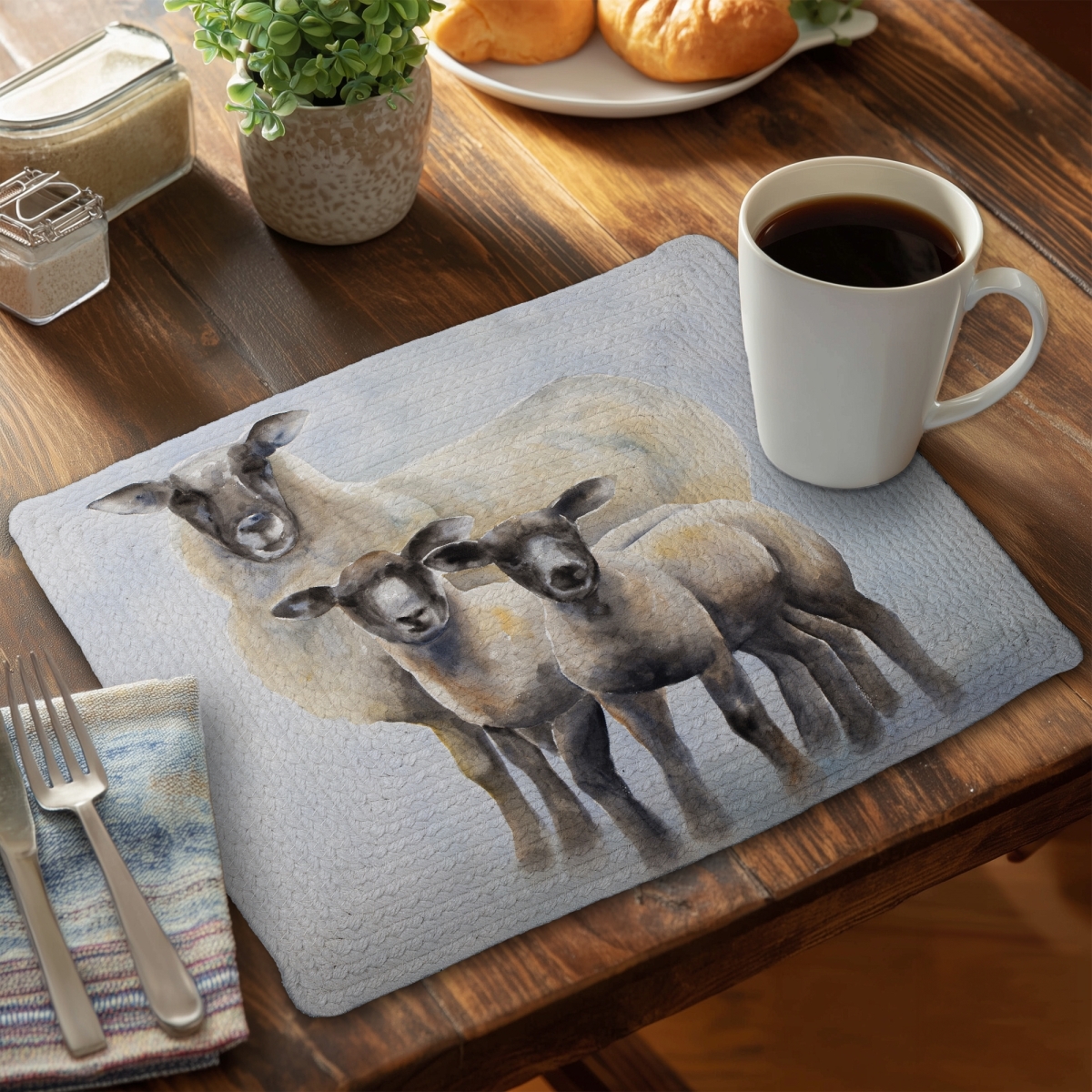 Picture of Begin Home Decor CBPM1418VUPQZ8 14 x 18 in. Farm Animals Blue Bedroom Placemat - Sheep Family Decor