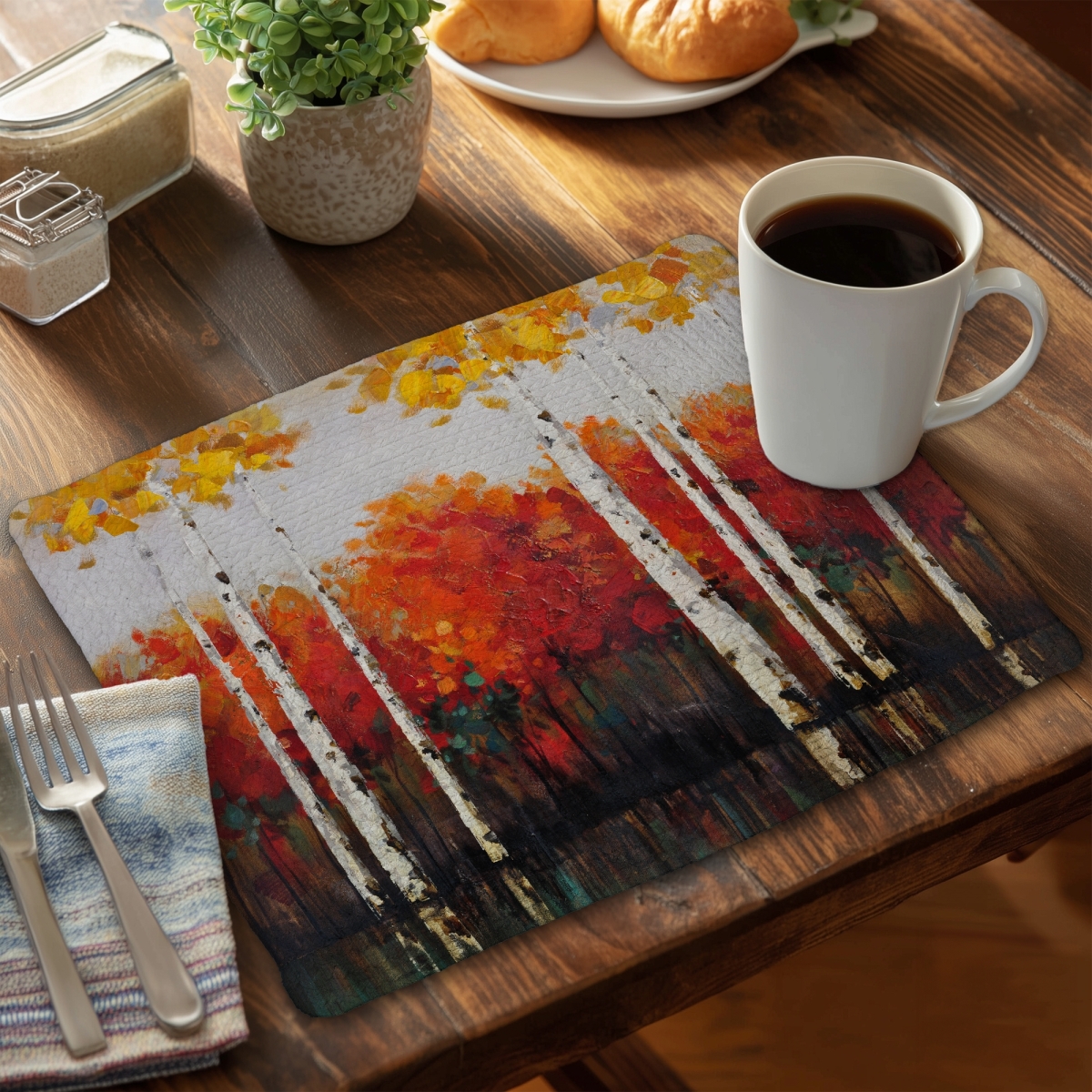 Picture of Begin Home Decor CBPM1418WMSN7L 14 x 18 in. Birches by Fall - Braided Polyester Placemat for Bedroom Decor