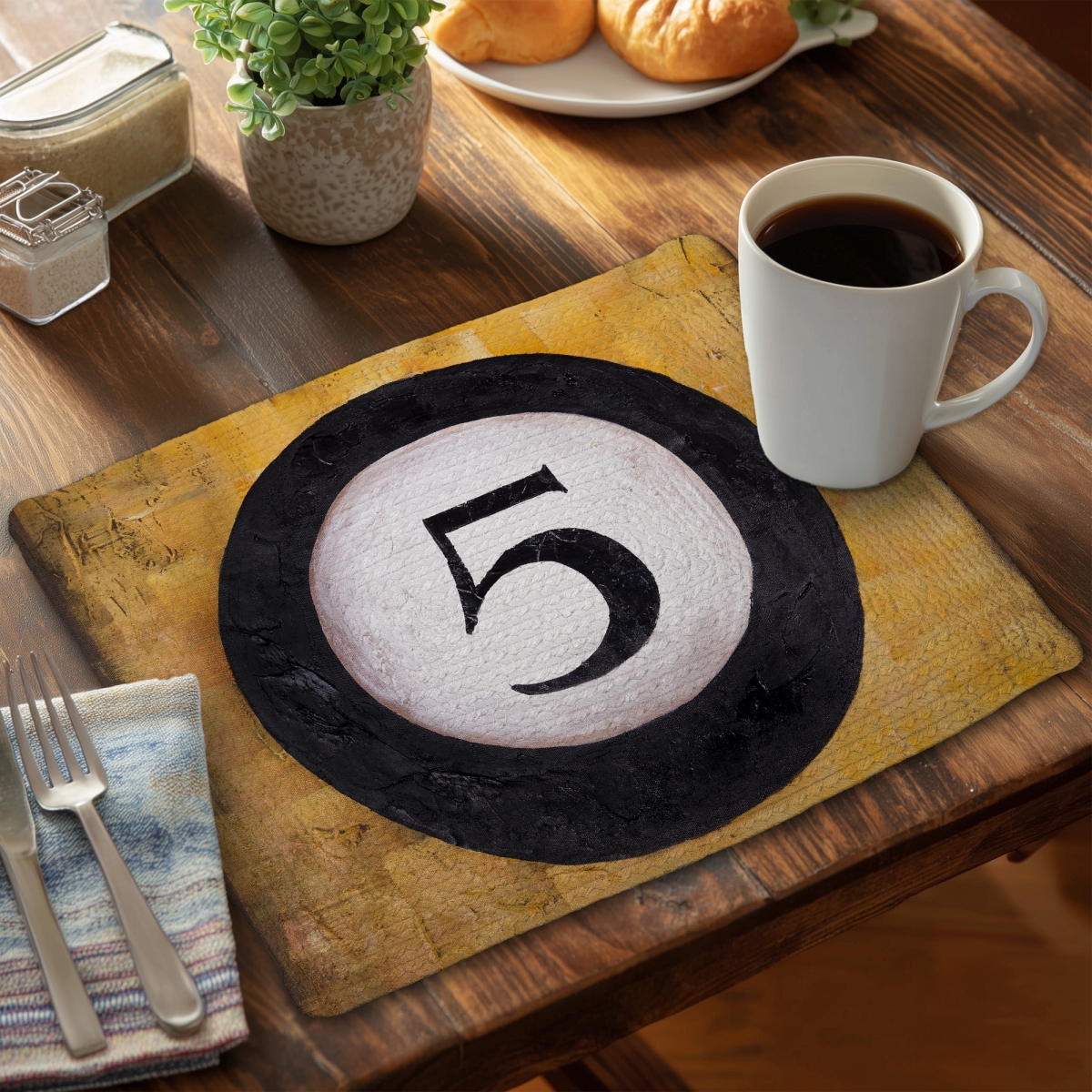 Picture of Begin Home Decor CBPM1418YVY4B4 14 x 18 in. Billiard Ball No. 5 Braided Polyester Placemat - Home Decor
