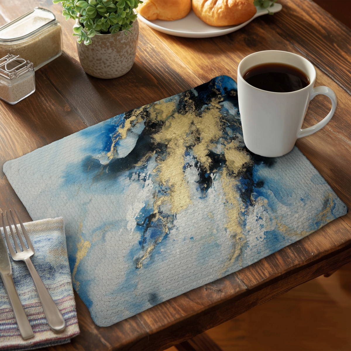 Picture of Begin Home Decor CBPM1418YMH2UY 14 x 18 in. Modern Blue Marble Braided Polyester Placemat - Home Decor