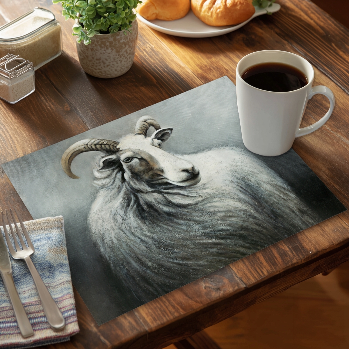 Picture of Begin Home Decor CPPM1418KW0VX9 14 x 18 in. Cashmere Goat Rustic Polyester Placemat - Farmhouse Decor