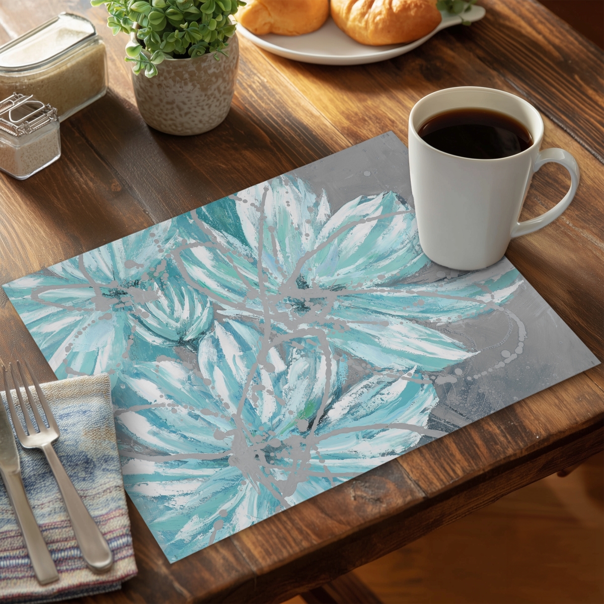 Picture of Begin Home Decor CPPM1418BBDKXA 14 x 18 in. Three Little Abstract Blue Flowers - Floral Polyester Placemat
