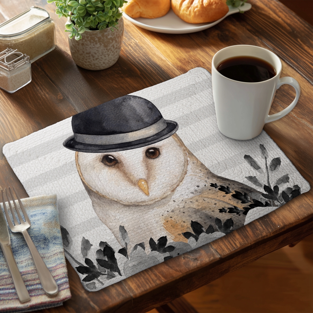 Picture of Begin Home Decor CBPM1418YB9HWD 14 x 18 in. Owl Detective Braided Polyester Placemat - Bedroom Decor