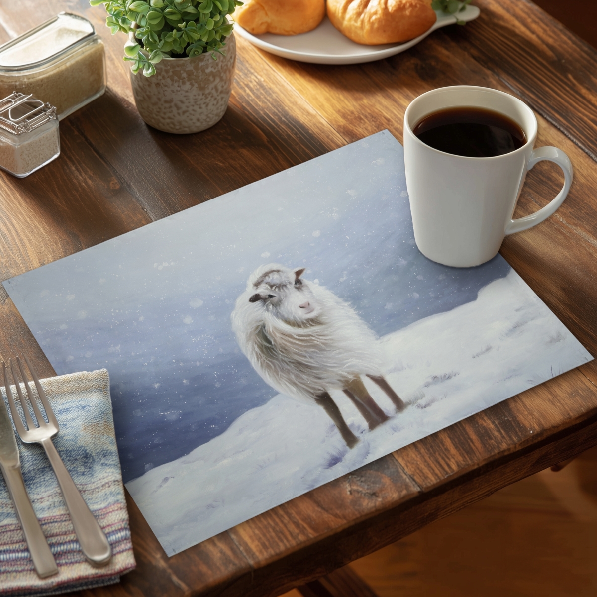 Picture of Begin Home Decor CPPM1418KLD1DT 14 x 18 in. Long Hair Sheep Blue Mountains Polyester Placemat - Home Decor