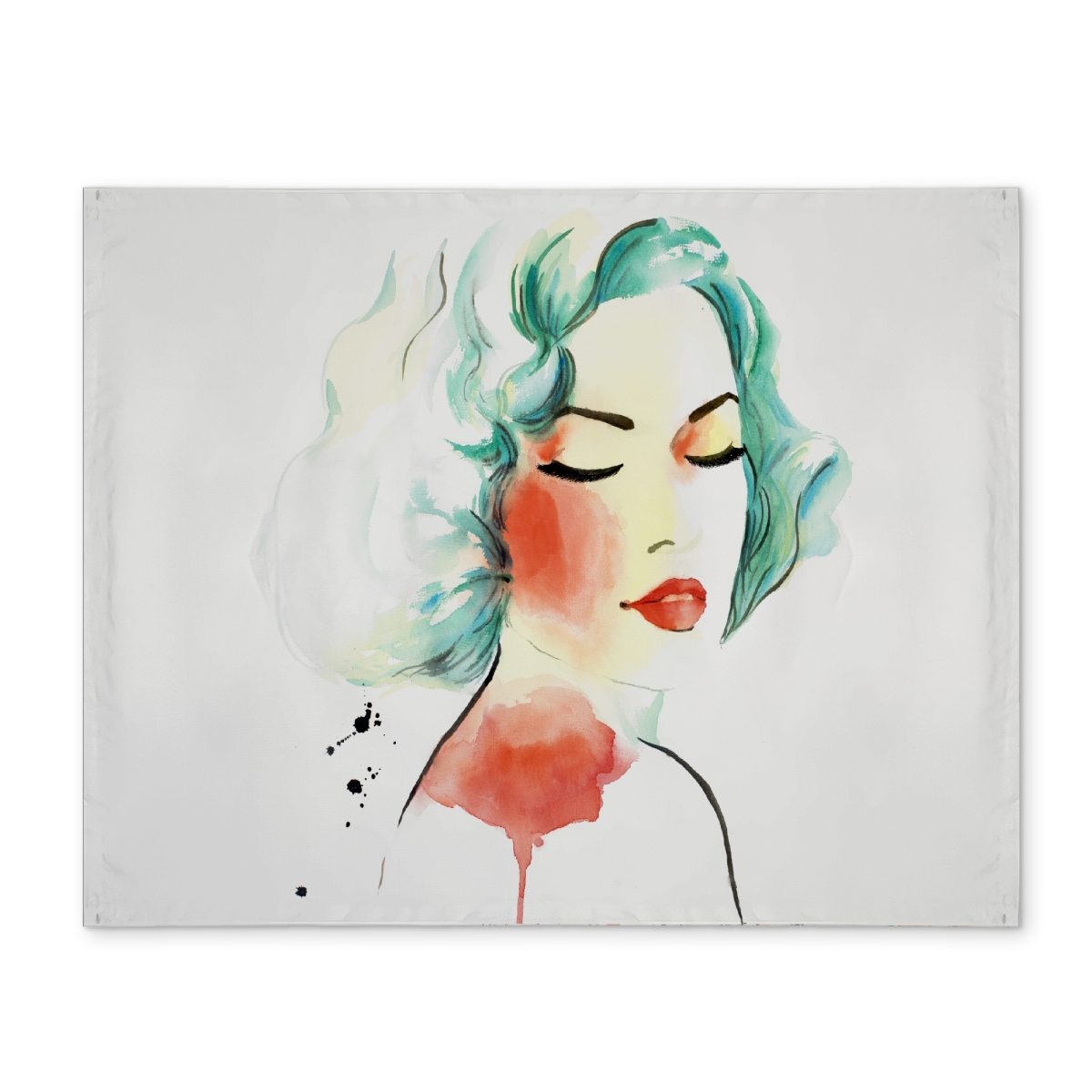 Picture of Begin Home Decor CPPM1418LGN0N8 14 x 18 in. Figurative Beauty Black Placemat - Watercolor Lady Portrait Decor