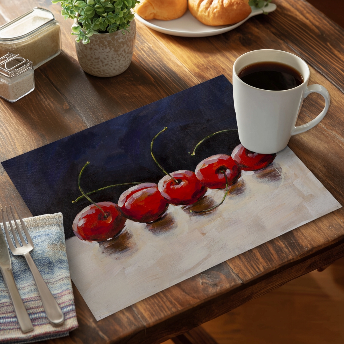 Picture of Begin Home Decor CPPM1418LND87T 14 x 18 in. Cherry Polyester Placemat - Modern Gastronomy Home Decor