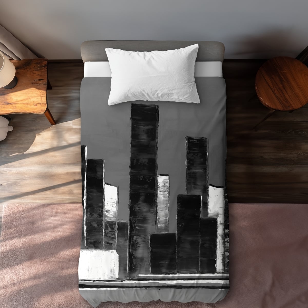 C1DCTXLWQGXXCK Abstract Black & White Buildings Twin Size Extra Long Duvet Cover - Contemporary Home Decor