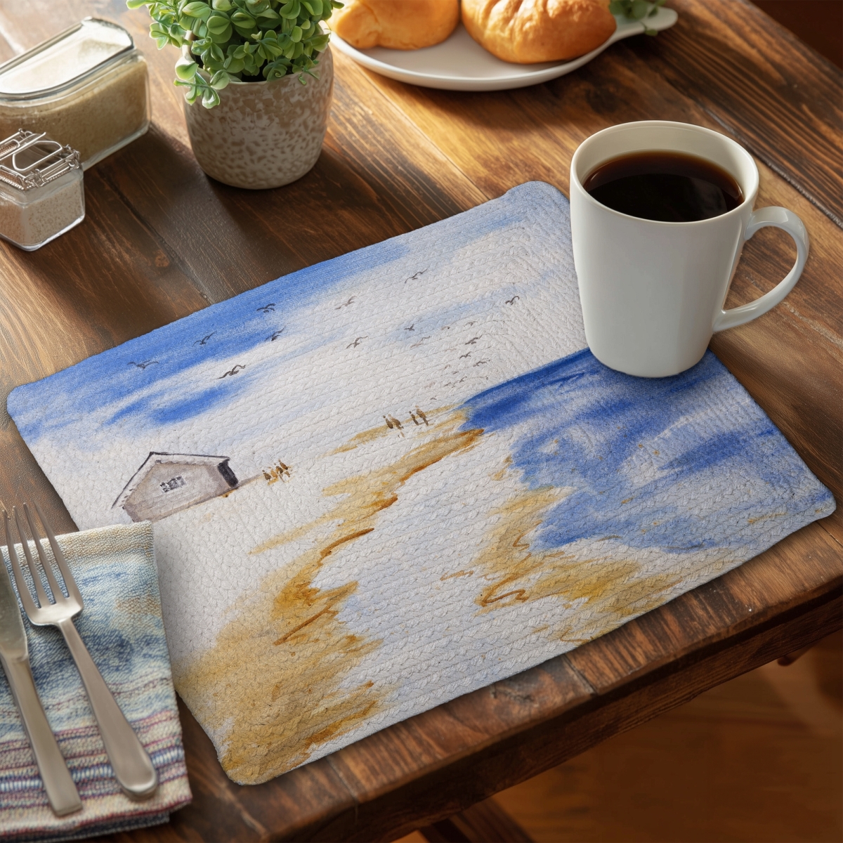 Picture of Begin Home Decor CBPM1418VP93FP 14 x 18 in. Marine Blue Braided Polyester Placemat - House on the Beach