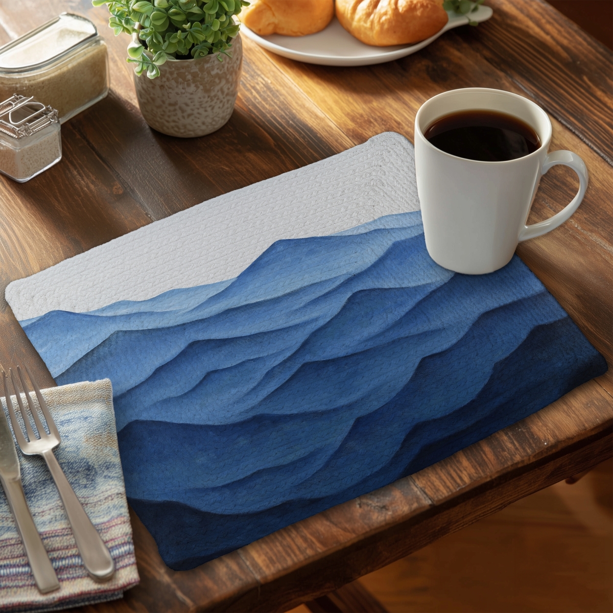 Picture of Begin Home Decor CBPM1418124N3I 14 x 18 in. Marine Sea Blue Braided Placemat - Dark Calm Ocean Waves Decor
