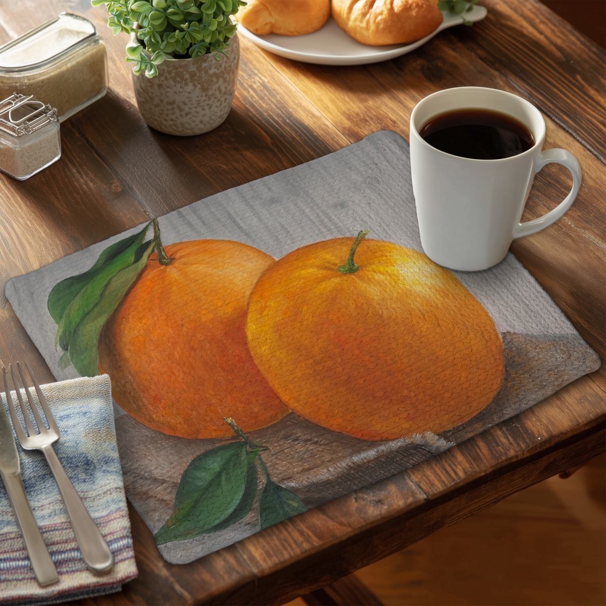 Picture of Begin Home Decor CBPM1418VHH5A3 14 x 18 in. Two Oranges Braided Polyester Placemat - Hyperrealist Decor