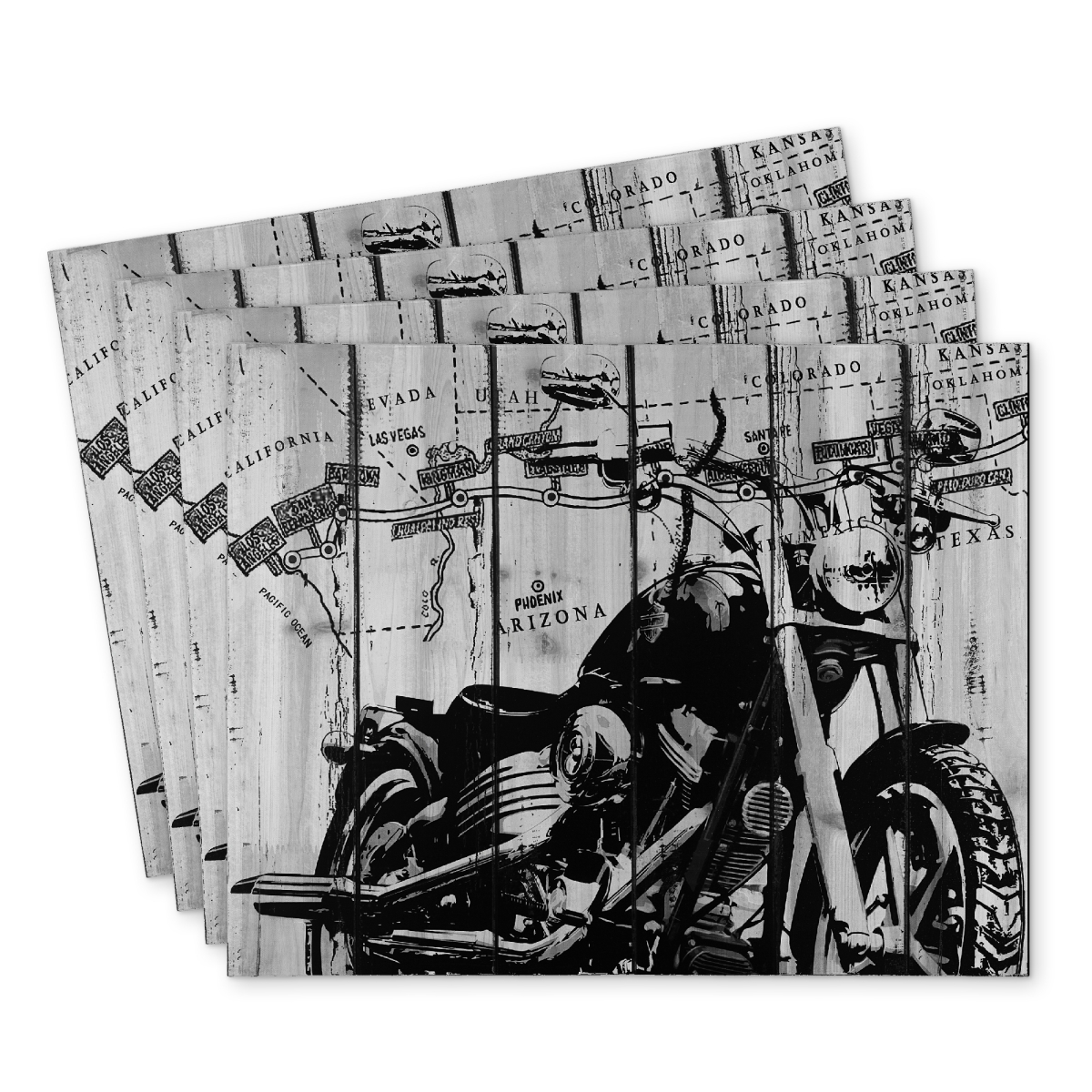Picture of Begin Home Decor C4PP1418BGSY7F 14 x 18 in. Motorcycle Gray & Black Polyester Placemat for Home Decor - Set of 4