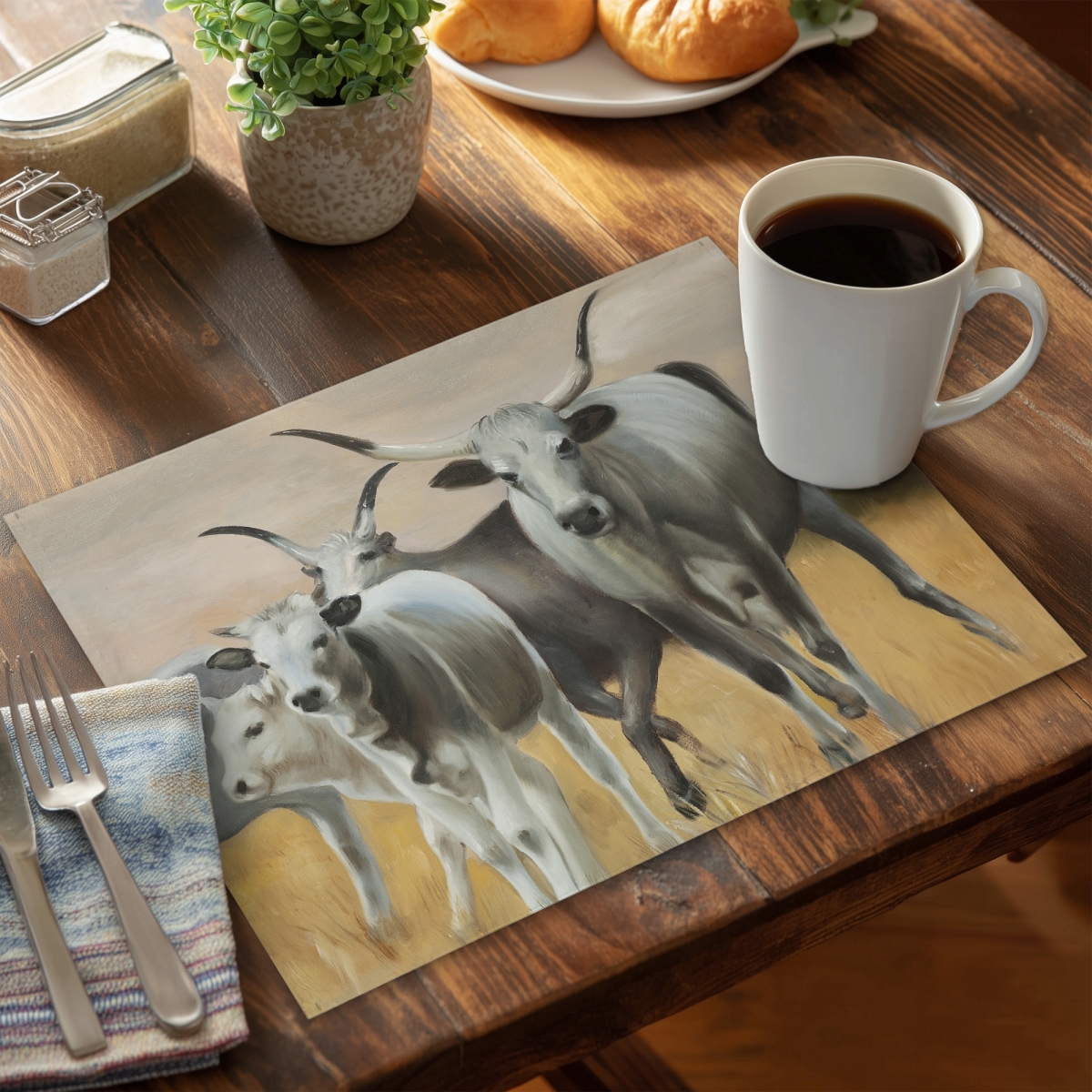 Picture of Begin Home Decor CPPM1418K4CFZF 14 x 18 in. Rustic Nguni Breeding Animals Placemat - Home Decor Accessory
