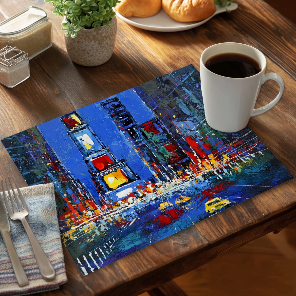 Picture of Begin Home Decor CPPM1418M95DUB 14 x 18 in. Times Square Illuminated Polyester Placemat - Modern Home Decor