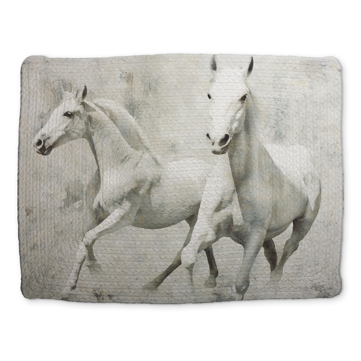 Picture of Begin Home Decor CBPM1418S4XQI6 14 x 18 in. Two White Horses Running Braided Placemat - Farm Animal Decor