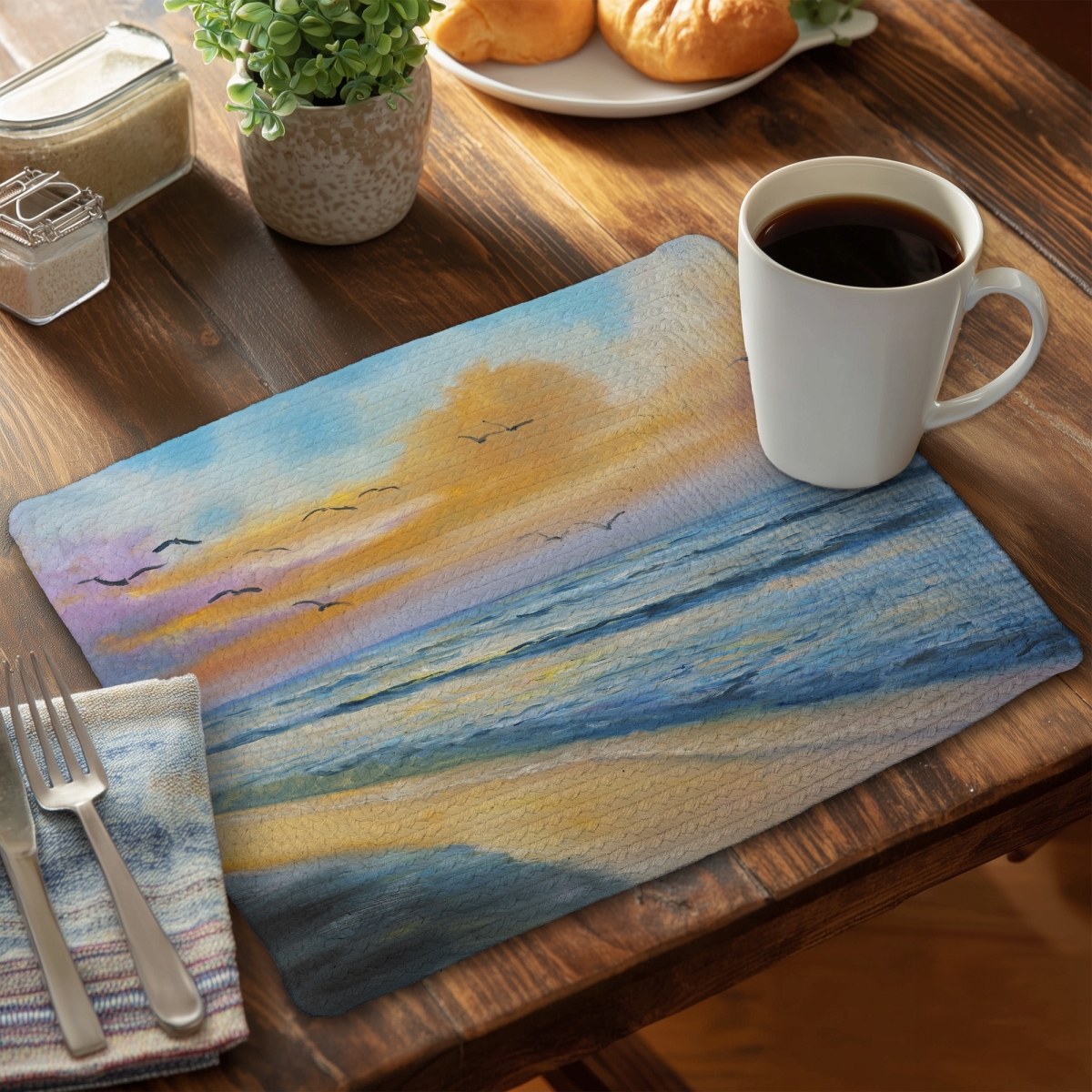 Picture of Begin Home Decor CBPM1418VWER2C 14 x 18 in. Sea Blue Exotic Braided Placemat - Breathtaking Tropical Decor