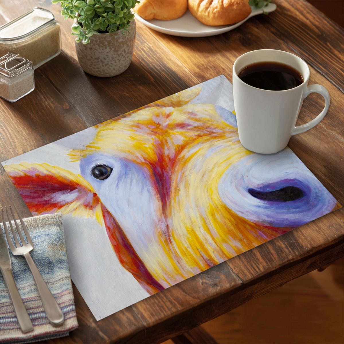Picture of Begin Home Decor CPPM1418L01A1X 14 x 18 in. Blue Bedroom Farm Animals Placemat - Colorful Country Cow Decor