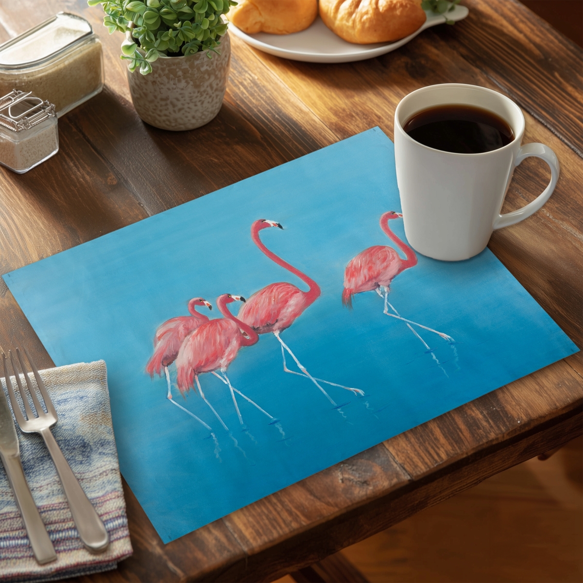 Picture of Begin Home Decor CPPM1418J4YJNS 14 x 18 in. Four Flamingos Exotic Bird Polyester Placemat - Home Decor