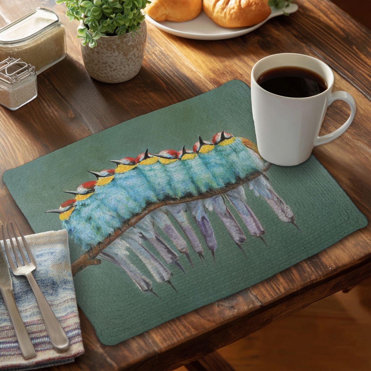 Picture of Begin Home Decor CBPM1418XRH337 14 x 18 in. Green Bird Hyperrealist Polyester Placemat - Birds on Branch Decor