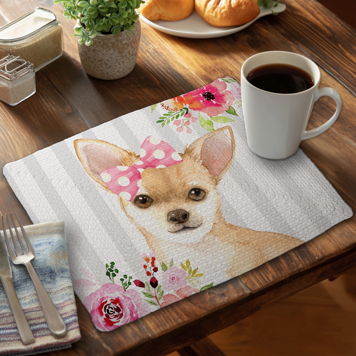 Picture of Begin Home Decor C4BP1418JXAQ8Q 14 x 18 in. Chihuahua Dog Braided Polyester Placemat - Home Decor Accent - Set of 4