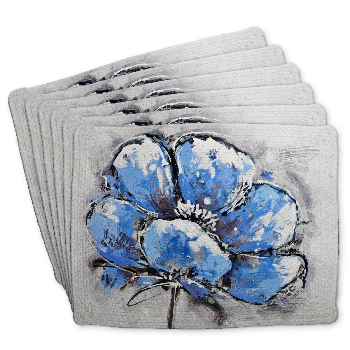Picture of Begin Home Decor C6BP14185YYJSW 14 x 18 in. Abstract Blue Petals Braided Polyester Placemat - Home Decor - Set of 6