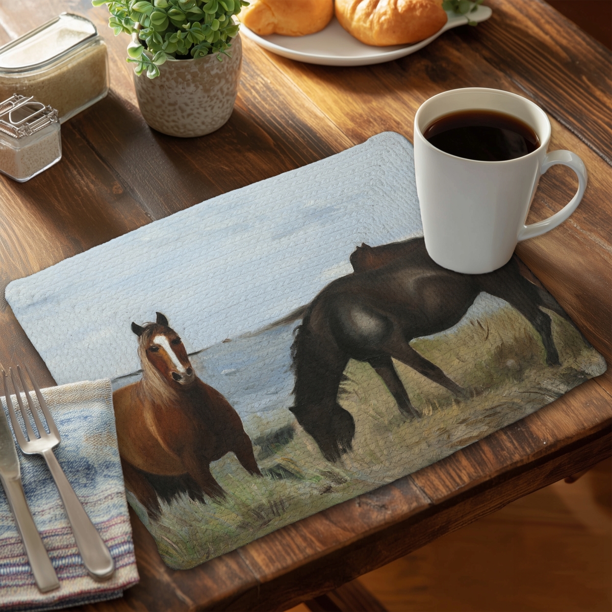Picture of Begin Home Decor CBPM1418YO392W 14 x 18 in. Rustic Animals Braided Placemat - Horses in Meadow Decor