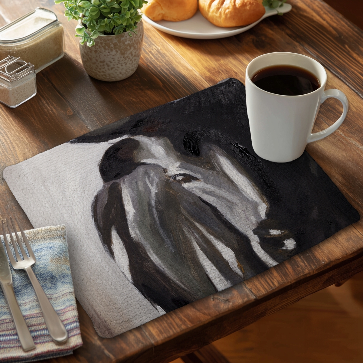 Picture of Begin Home Decor CBPM1418XUU88K 14 x 18 in. Bull Head Closeup Braided Polyester Placemat - Farm Decor