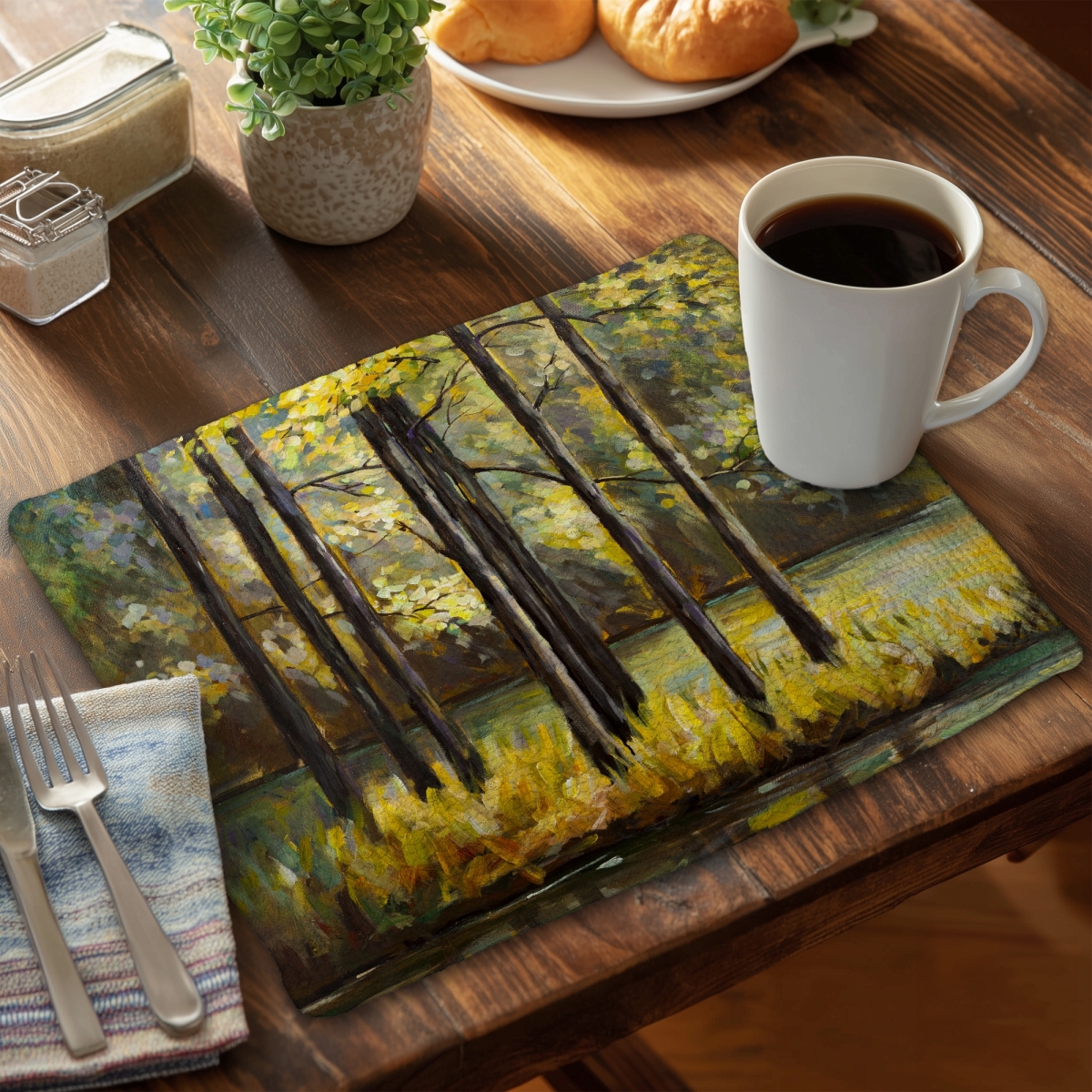 Picture of Begin Home Decor CBPM1418XZIOFK 14 x 18 in. Landscapes Trees Bedroom Placemat - Trees in the Lake Decor