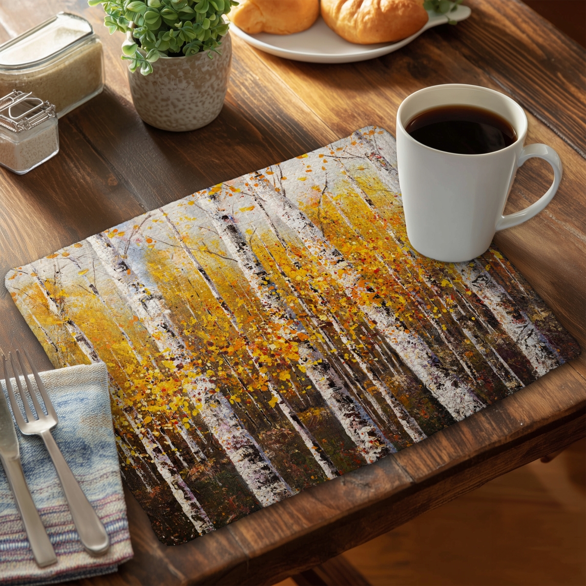Picture of Begin Home Decor CBPM1418W05VI7 14 x 18 in. Birches by Sunny Day Orange Braided Placemat - Home Decor